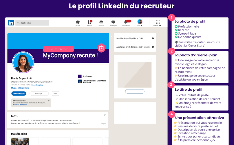Extrait infographie profil LinkedIn du recruteur We Recruit